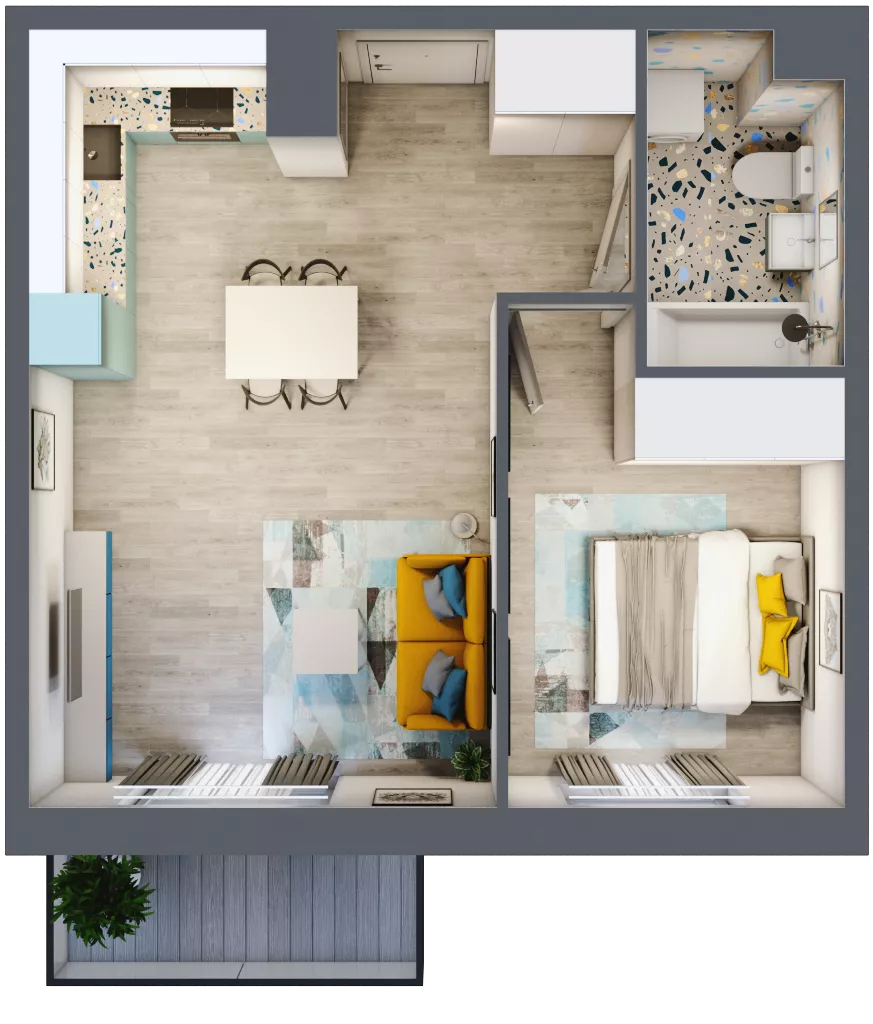 2 pokoje, mieszkanie 42,51 m², piętro 6, oferta nr 22, ul. Powstańców / os. Piastów - Budynek E, Kraków, Mistrzejowice, Osiedle Piastów, ul. Powstańców / os. Piastów