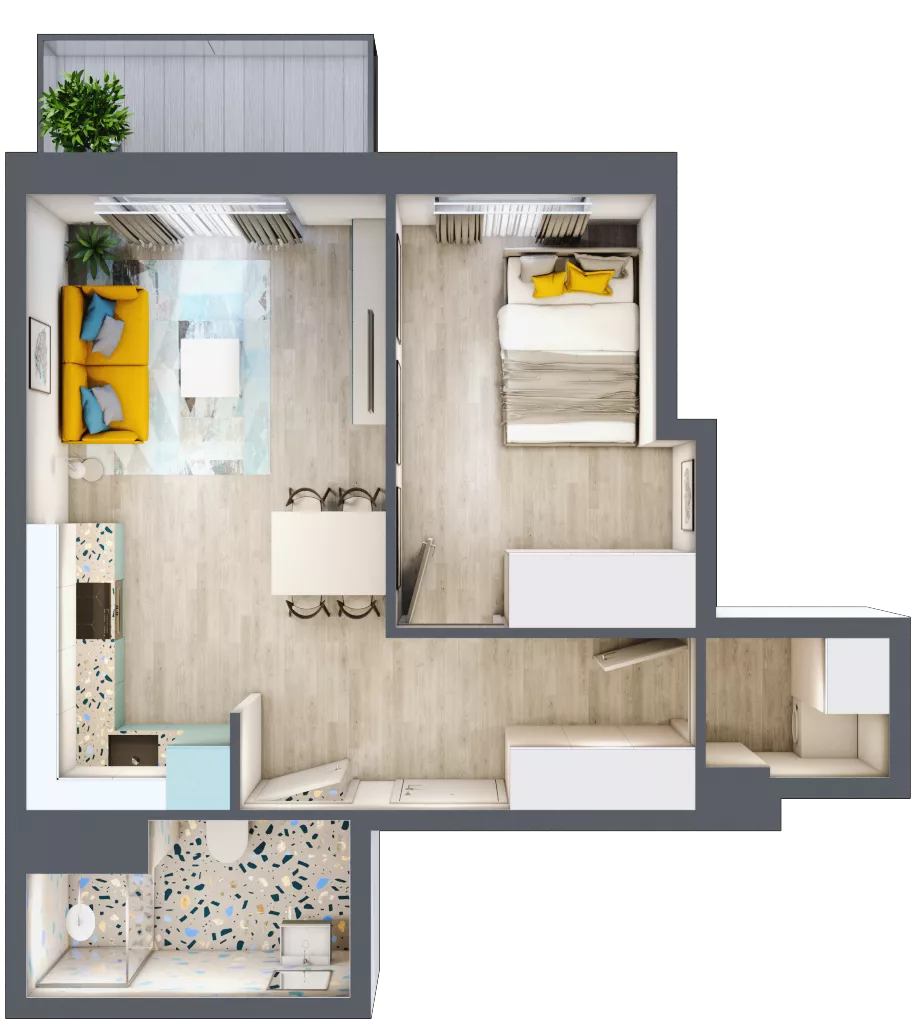 2 pokoje, mieszkanie 41,36 m², piętro 4, oferta nr 16, ul. Powstańców / os. Piastów - Budynek E, Kraków, Mistrzejowice, Osiedle Piastów, ul. Powstańców / os. Piastów