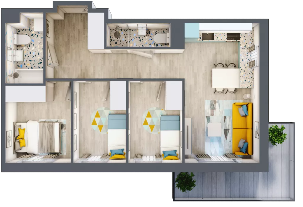 4 pokoje, mieszkanie 59,22 m², piętro 4, oferta nr 51, ul. Powstańców / os. Piastów - Budynek F, Kraków, Mistrzejowice, Osiedle Piastów, ul. Powstańców / os. Piastów