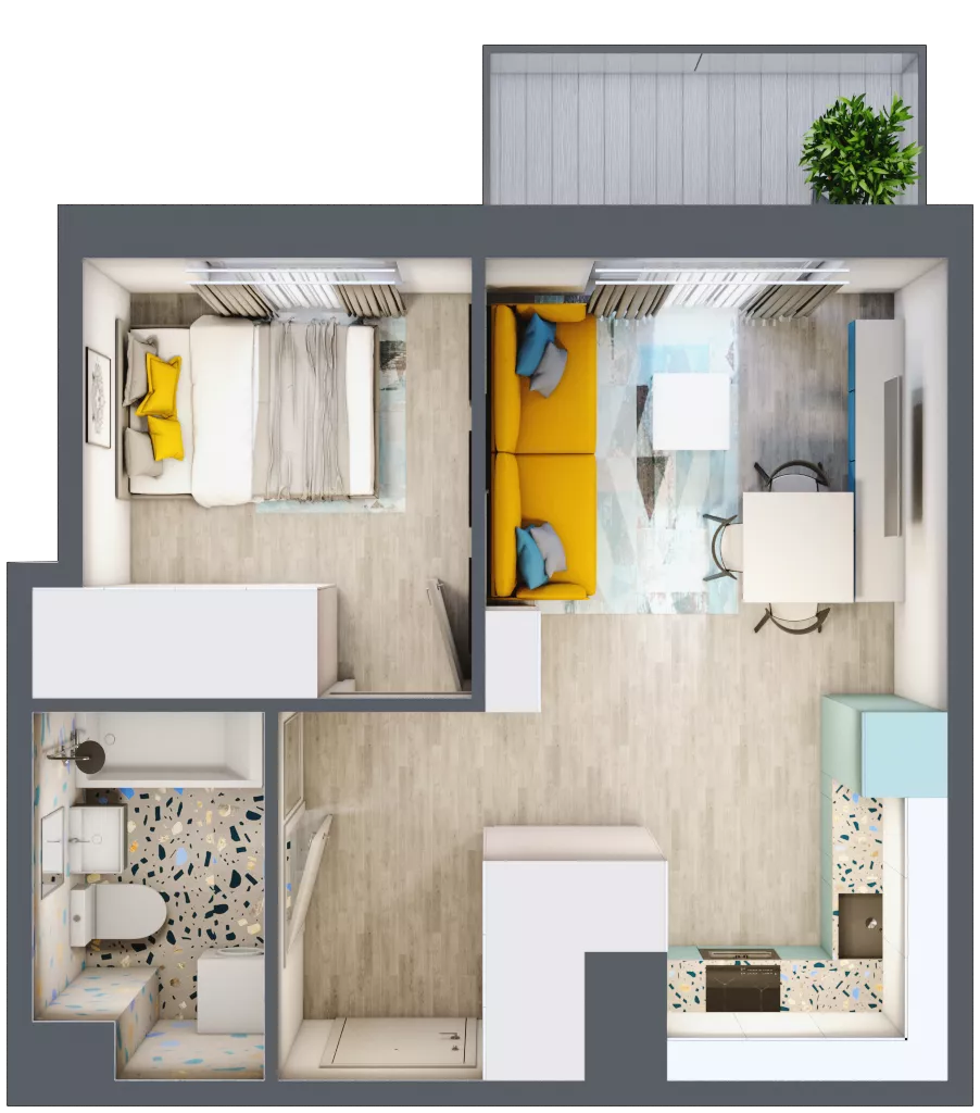 2 pokoje, mieszkanie 34,85 m², piętro 7, oferta nr 84, ul. Powstańców / os. Piastów - Budynek F, Kraków, Mistrzejowice, Osiedle Piastów, ul. Powstańców / os. Piastów