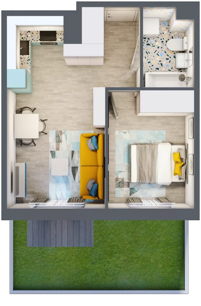2 pokoje, mieszkanie 36,54 m², parter, oferta nr 7, ul. Powstańców / os. Piastów - Budynek F, Kraków, Mistrzejowice, Osiedle Piastów, ul. Powstańców / os. Piastów