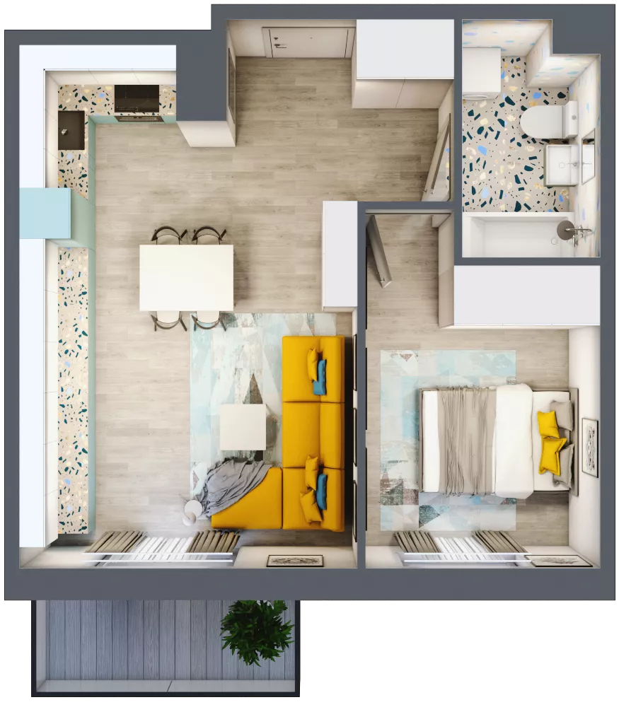 2 pokoje, mieszkanie 42,21 m², piętro 1, oferta nr 18, ul. Powstańców / os. Piastów - Budynek F, Kraków, Mistrzejowice, Osiedle Piastów, ul. Powstańców / os. Piastów