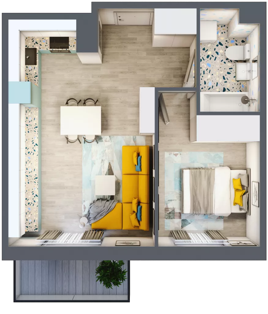 2 pokoje, mieszkanie 42,16 m², piętro 7, oferta nr 90, ul. Powstańców / os. Piastów - Budynek F, Kraków, Mistrzejowice, Osiedle Piastów, ul. Powstańców / os. Piastów