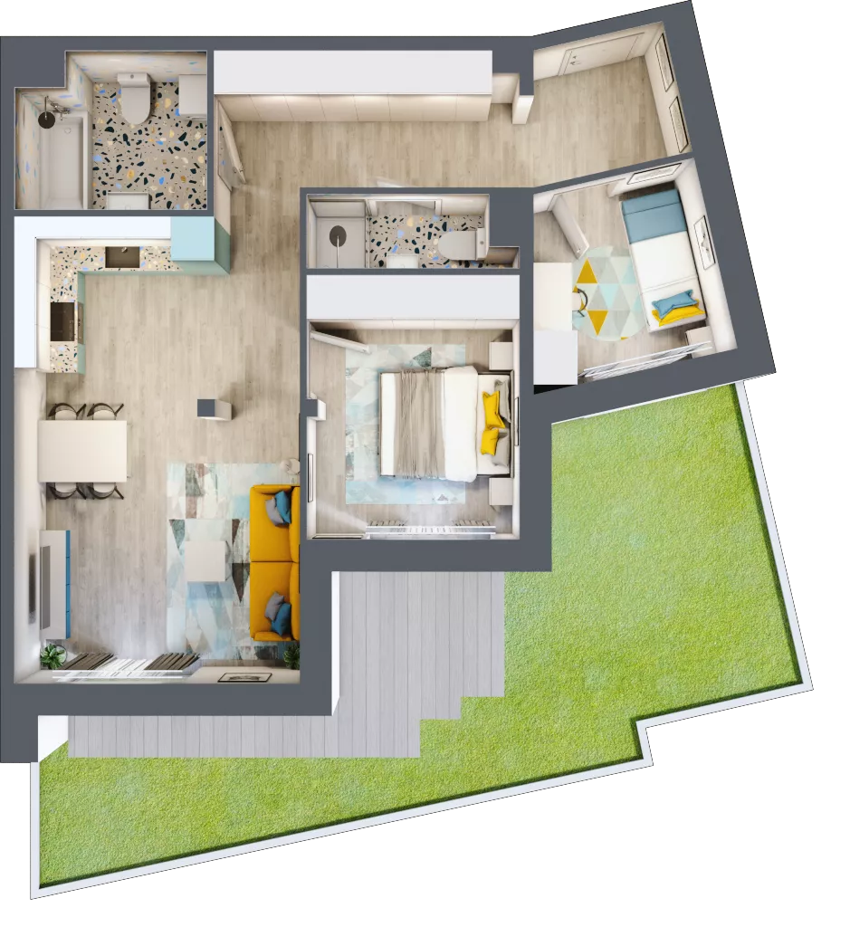 3 pokoje, mieszkanie 63,28 m², parter, oferta nr B2, ul. Stawowa ABC, Kraków, Prądnik Biały, Bronowice Wielkie, ul. Stawowa 246/246A/246B