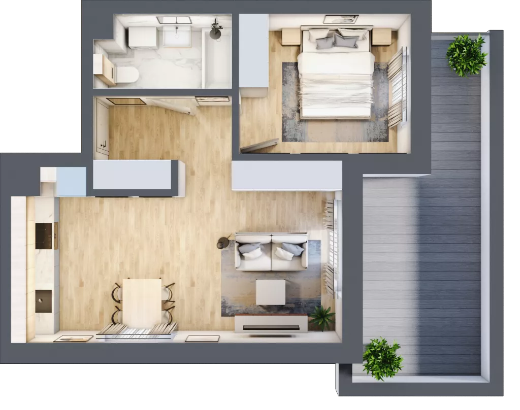 2 pokoje, mieszkanie 42,18 m², parter, oferta nr 4, Centralna 51C, Kraków, Czyżyny, ul. Centralna