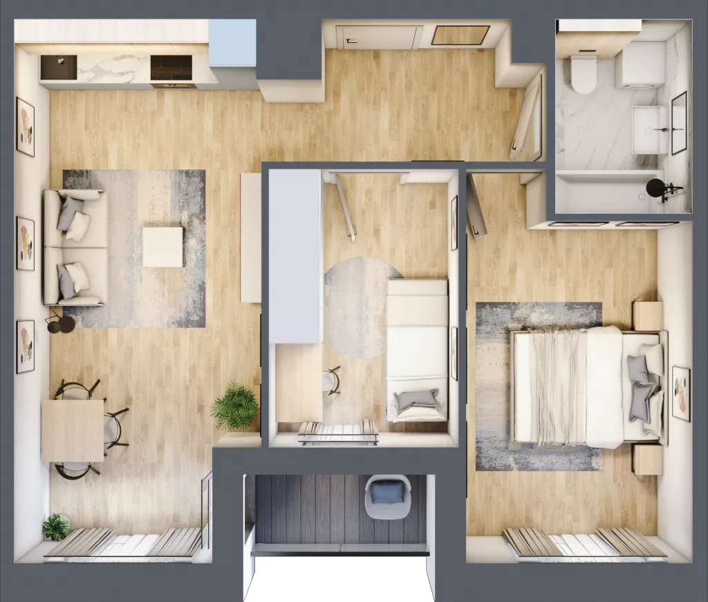 3 pokoje, mieszkanie 50,23 m², piętro 7, oferta nr mieszkanie G1-105, Piasta Park VI, Kraków, Mistrzejowice, Osiedle Piastów, Osiedle Piastów 63