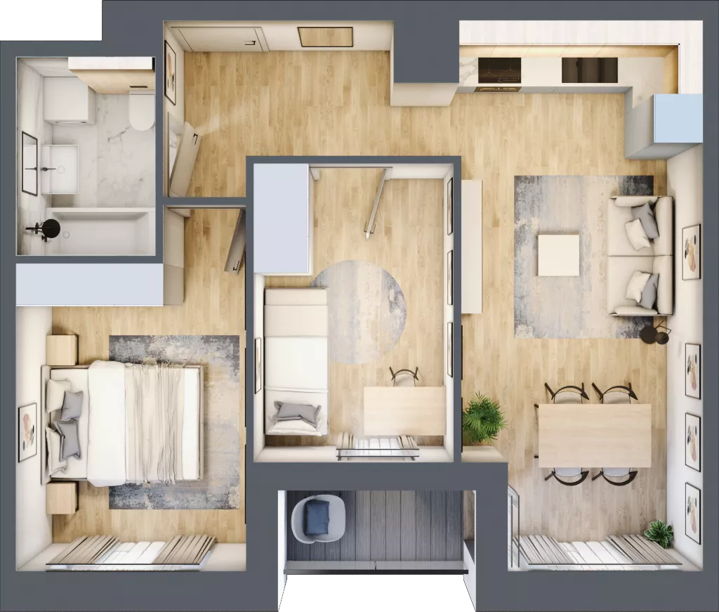 3 pokoje, mieszkanie 49,63 m², piętro 7, oferta nr mieszkanie G1-56, Piasta Park VI, Kraków, Mistrzejowice, Osiedle Piastów, Osiedle Piastów 63