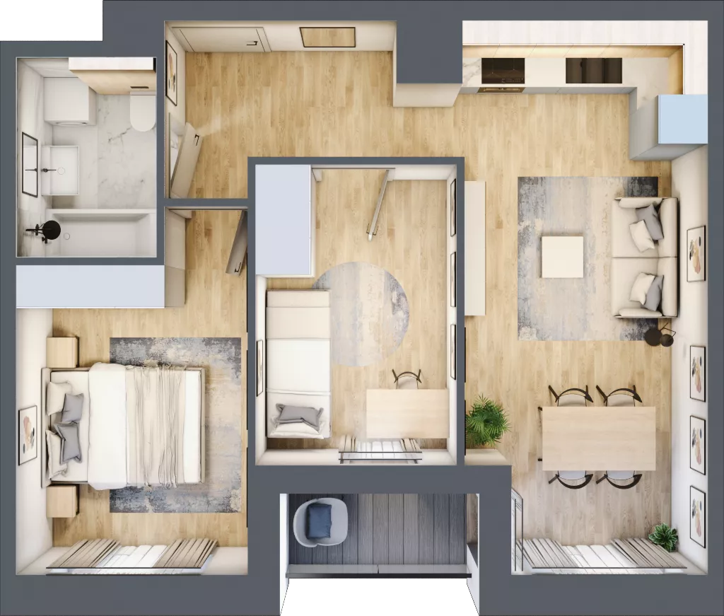 3 pokoje, mieszkanie 49,63 m², piętro 5, oferta nr mieszkanie G1-48, Piasta Park VI, Kraków, Mistrzejowice, Osiedle Piastów, Osiedle Piastów 63