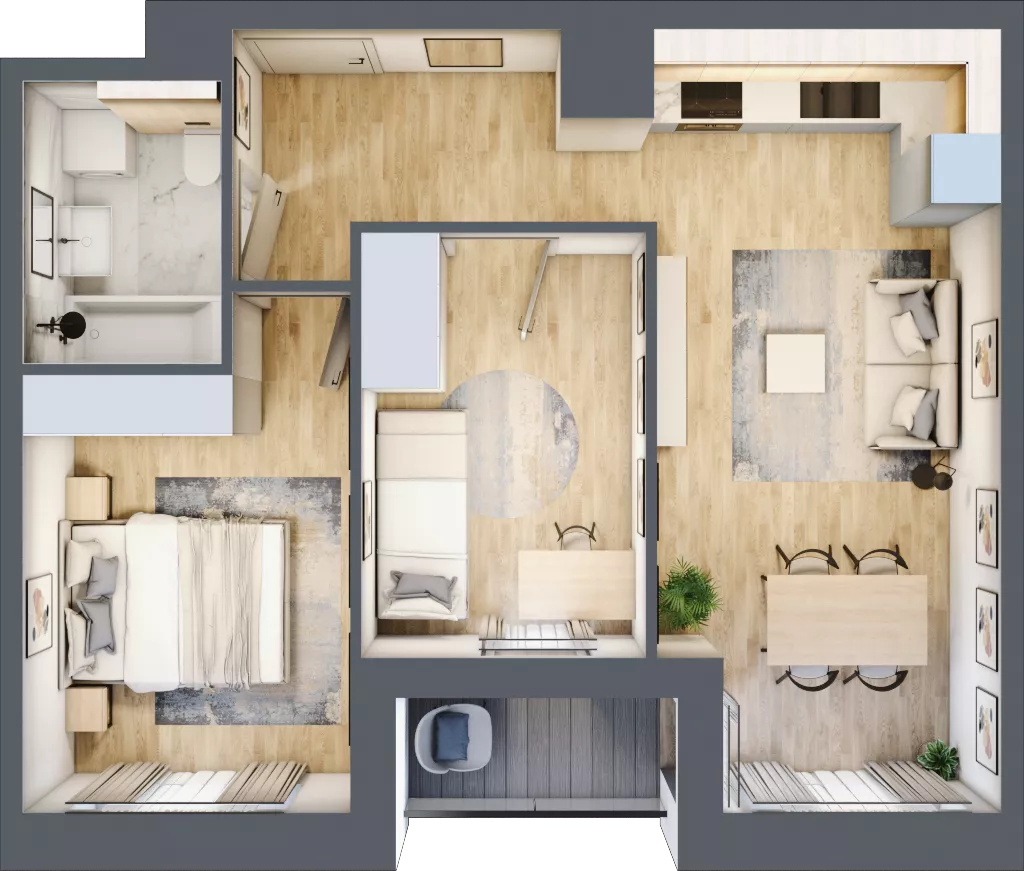 3 pokoje, mieszkanie 49,63 m², piętro 4, oferta nr mieszkanie G1-44, Piasta Park VI, Kraków, Mistrzejowice, Osiedle Piastów, Osiedle Piastów 63