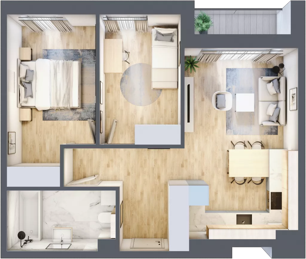 3 pokoje, mieszkanie 56,04 m², piętro 2, oferta nr D24, Na Koszutce II, Katowice, Śródmieście, Koszutka, ul. Słoneczna 1
