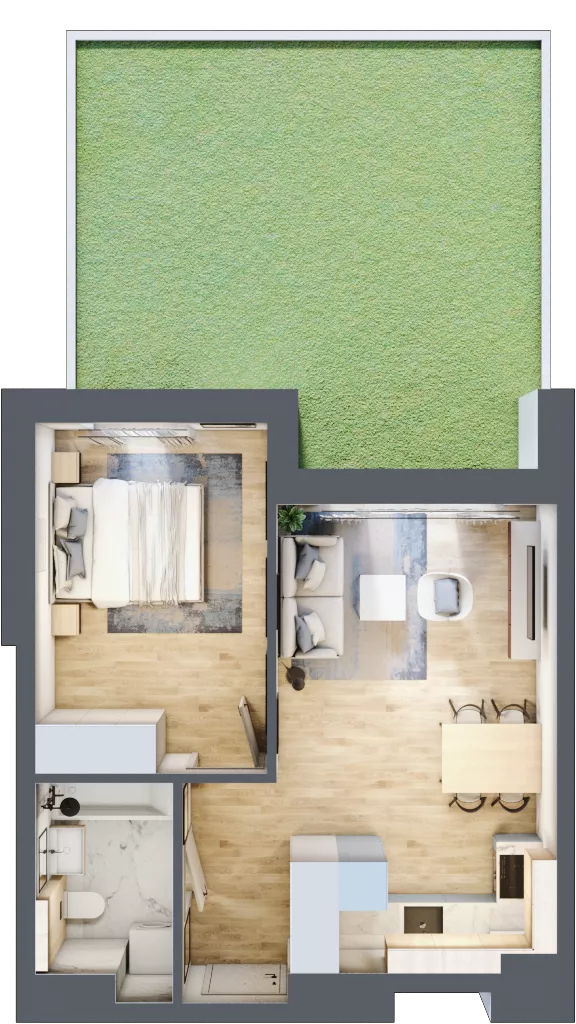 2 pokoje, mieszkanie 39,34 m², parter, oferta nr D01, Na Koszutce II, Katowice, Śródmieście, Koszutka, ul. Słoneczna 1