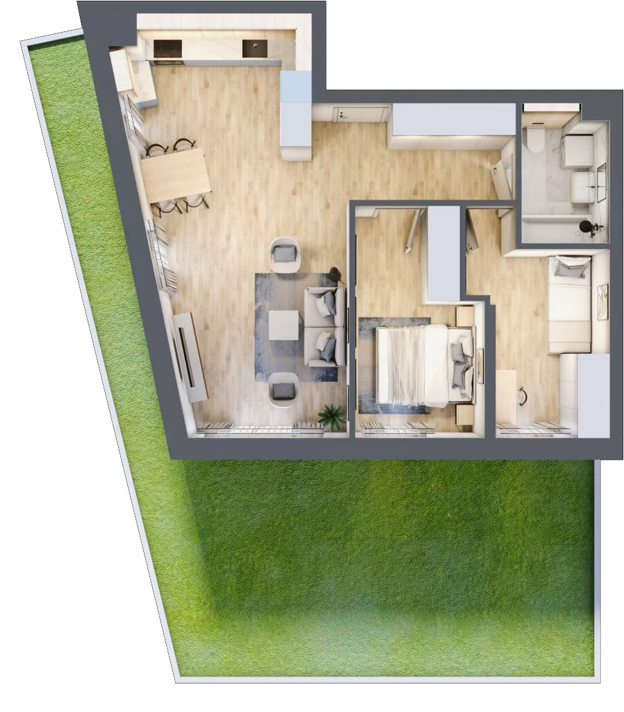 3 pokoje, mieszkanie 59,64 m², parter, oferta nr E02, Na Koszutce II, Katowice, Śródmieście, Koszutka, ul. Słoneczna 1