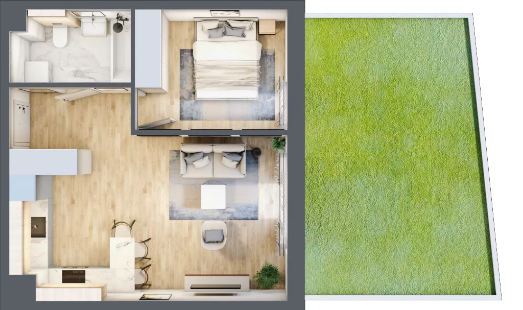 2 pokoje, mieszkanie 41,41 m², parter, oferta nr F1-03, Na Koszutce II, Katowice, Śródmieście, Koszutka, ul. Słoneczna 1