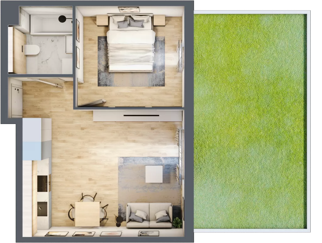 2 pokoje, mieszkanie 41,60 m², parter, oferta nr mieszkanie A0.20, Enklawa Bukowa, Kraków, Podgórze, Rybitwy, ul. Bukowa 67