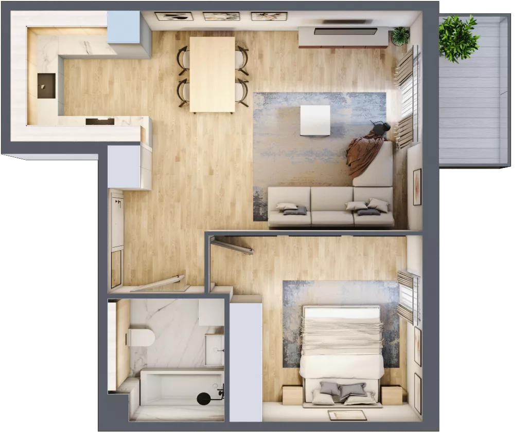 2 pokoje, mieszkanie 47,75 m², piętro 5, oferta nr mieszkanie A5.20, Enklawa Bukowa, Kraków, Podgórze, Rybitwy, ul. Bukowa 67