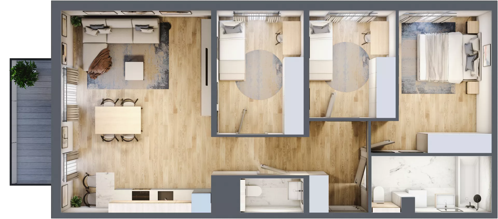 4 pokoje, mieszkanie 81,83 m², piętro 2, oferta nr mieszkanie A2.9, Enklawa Bukowa, Kraków, Podgórze, Rybitwy, ul. Bukowa 67