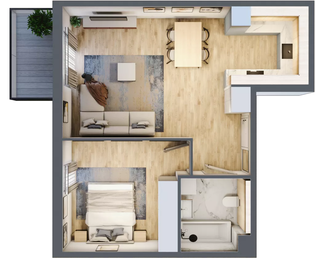 2 pokoje, mieszkanie 47,75 m², piętro 2, oferta nr mieszkanie A2.7, Enklawa Bukowa, Kraków, Podgórze, Rybitwy, ul. Bukowa 67