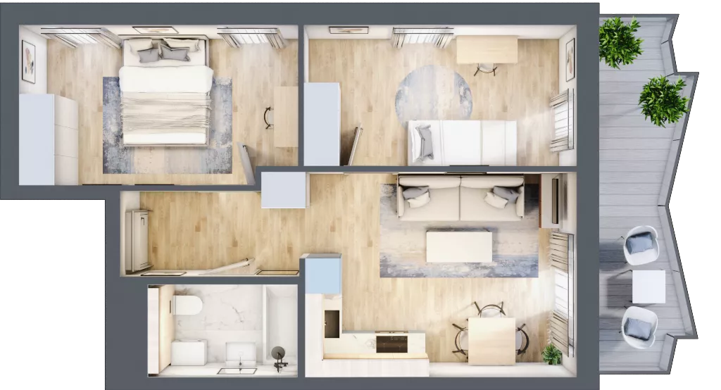 3 pokoje, mieszkanie 48,94 m², piętro 1, oferta nr 14, Semiramis, Katowice, Dąbrówka Mała, ul. Wiertnicza