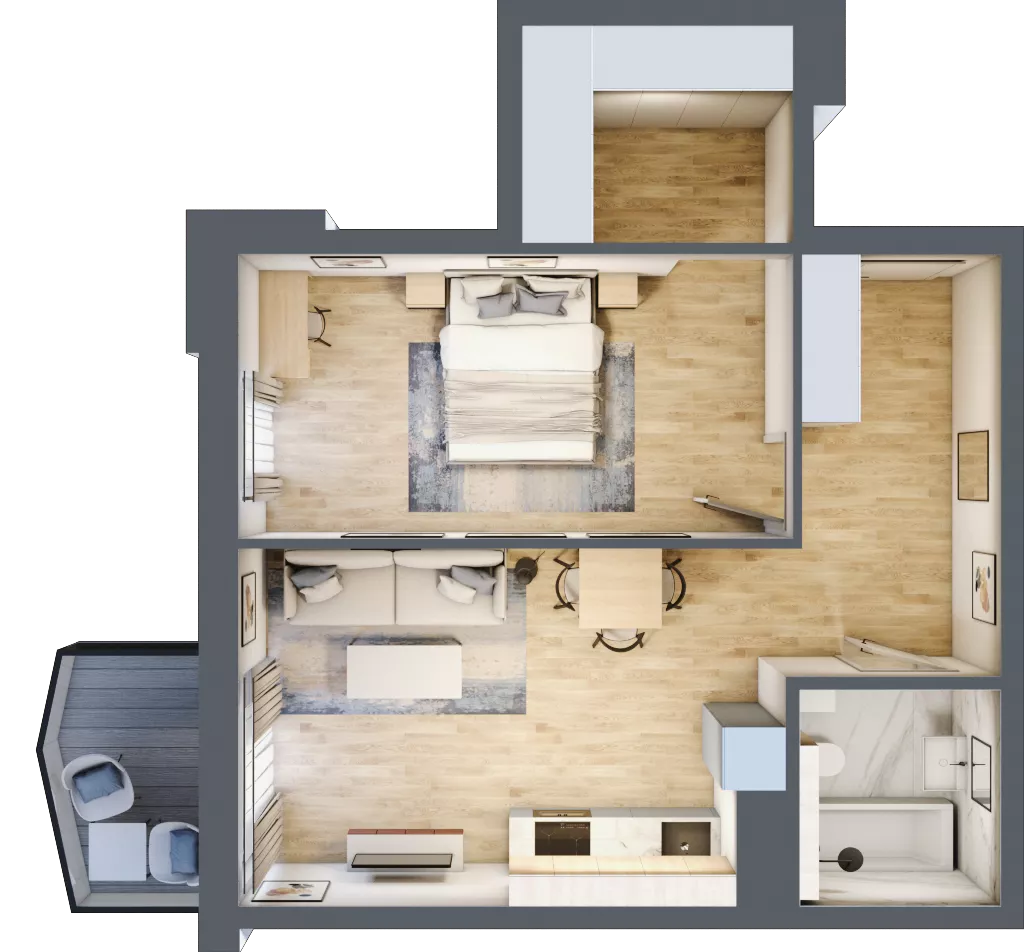 2 pokoje, mieszkanie 48,54 m², piętro 6, oferta nr 101, Semiramis, Katowice, Dąbrówka Mała, ul. Wiertnicza