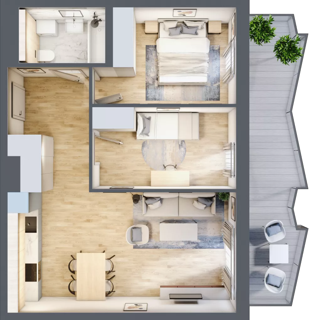 3 pokoje, mieszkanie 55,34 m², piętro 4, oferta nr 75, Semiramis, Katowice, Dąbrówka Mała, ul. Wiertnicza