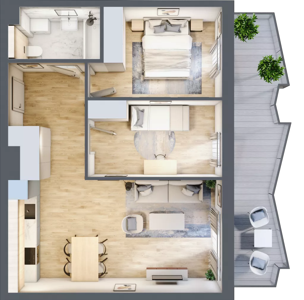 3 pokoje, mieszkanie 55,86 m², piętro 1, oferta nr 21, Semiramis, Katowice, Dąbrówka Mała, ul. Wiertnicza