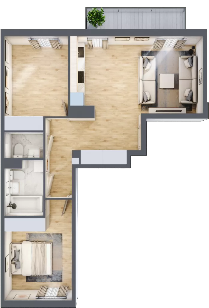3 pokoje, mieszkanie 61,58 m², piętro 1, oferta nr RM/2A/C/1/5, Rytm Mokotowa, Warszawa, Mokotów, Augustówka, ul. Antoniewska / Piramowicza
