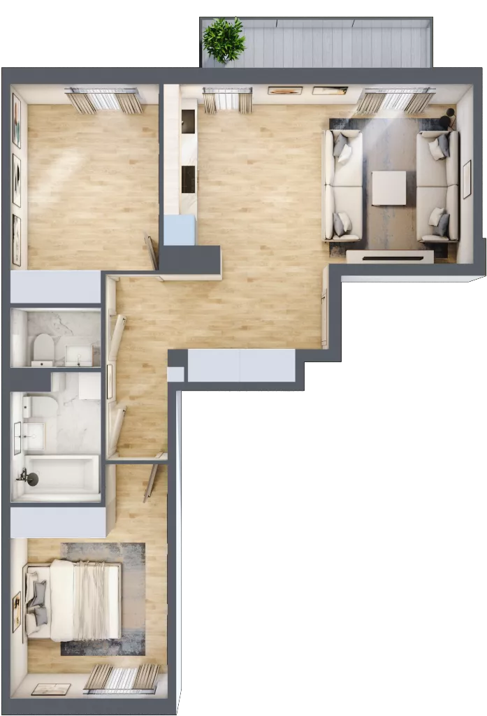 3 pokoje, mieszkanie 61,63 m², piętro 2, oferta nr RM/2A/C/2/5, Rytm Mokotowa, Warszawa, Mokotów, Augustówka, ul. Antoniewska / Piramowicza
