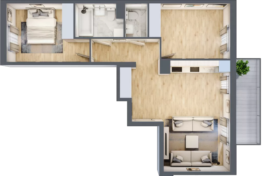 3 pokoje, mieszkanie 60,14 m², piętro 1, oferta nr RM/2A/E/1/5, Rytm Mokotowa, Warszawa, Mokotów, Augustówka, ul. Antoniewska / Piramowicza