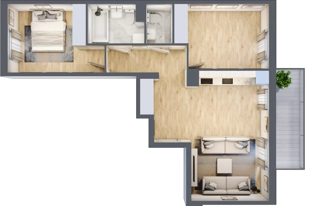 3 pokoje, mieszkanie 60,17 m², piętro 2, oferta nr RM/2A/E/2/5, Rytm Mokotowa, Warszawa, Mokotów, Augustówka, ul. Antoniewska / Piramowicza