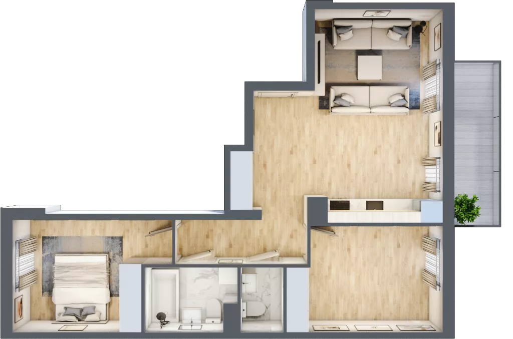 3 pokoje, mieszkanie 60,76 m², piętro 2, oferta nr RM/2A/D/2/1, Rytm Mokotowa, Warszawa, Mokotów, Augustówka, ul. Antoniewska / Piramowicza