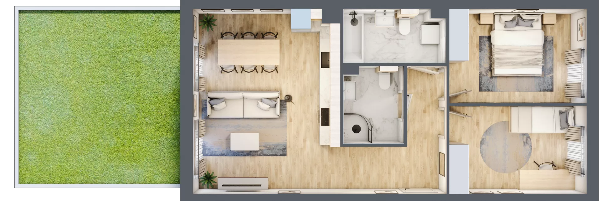 3 pokoje, mieszkanie 64,42 m², parter, oferta nr PPO/W/C/0/4, Port Popowice, Wrocław, Pilczyce-Kozanów-Popowice Północne, Popowice, ul. Białowieska