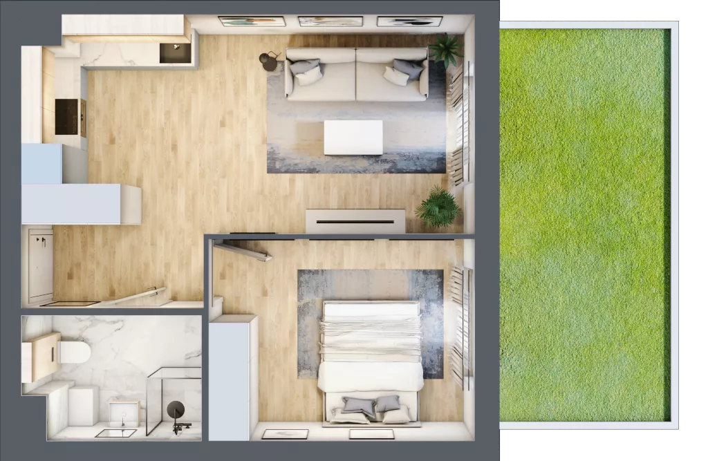 2 pokoje, mieszkanie 41,33 m², parter, oferta nr KR8/A/0/8, Apartamenty Krakowska 8, Wrocław, Przedmieście Oławskie, Krzyki, ul. Krakowska