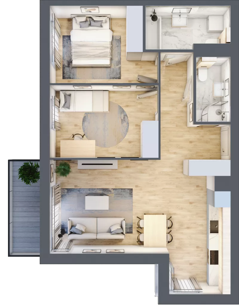 3 pokoje, mieszkanie 62,86 m², piętro 1, oferta nr KR8/A/1/2, Apartamenty Krakowska 8, Wrocław, Przedmieście Oławskie, Krzyki, ul. Krakowska