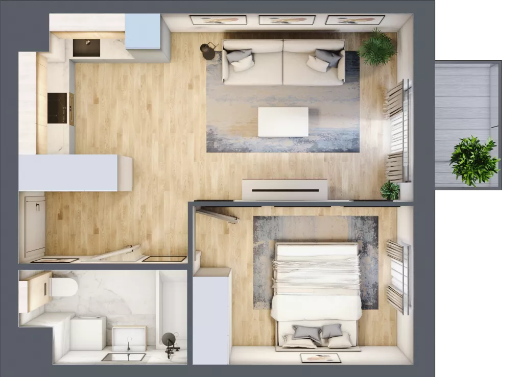2 pokoje, mieszkanie 38,79 m², piętro 2, oferta nr KR8/B/2/4, Apartamenty Krakowska 8, Wrocław, Przedmieście Oławskie, Krzyki, ul. Krakowska
