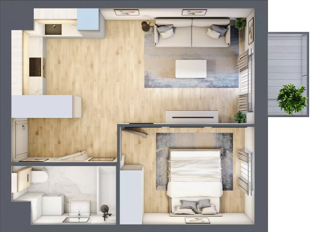 2 pokoje, mieszkanie 38,73 m², piętro 5, oferta nr KR8/C/5/7, Apartamenty Krakowska 8, Wrocław, Przedmieście Oławskie, Krzyki, ul. Krakowska