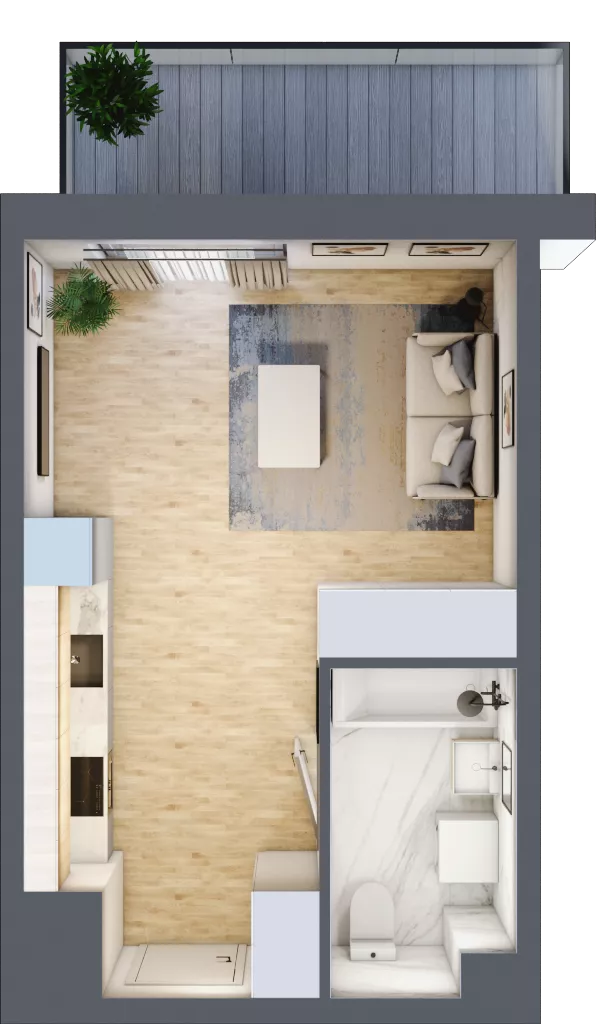 1 pokój, mieszkanie 27,88 m², piętro 1, oferta nr PPO/P/B/1/2, Port Popowice IVa, Wrocław, Pilczyce-Kozanów-Popowice Północne, Popowice, ul. Białowieska