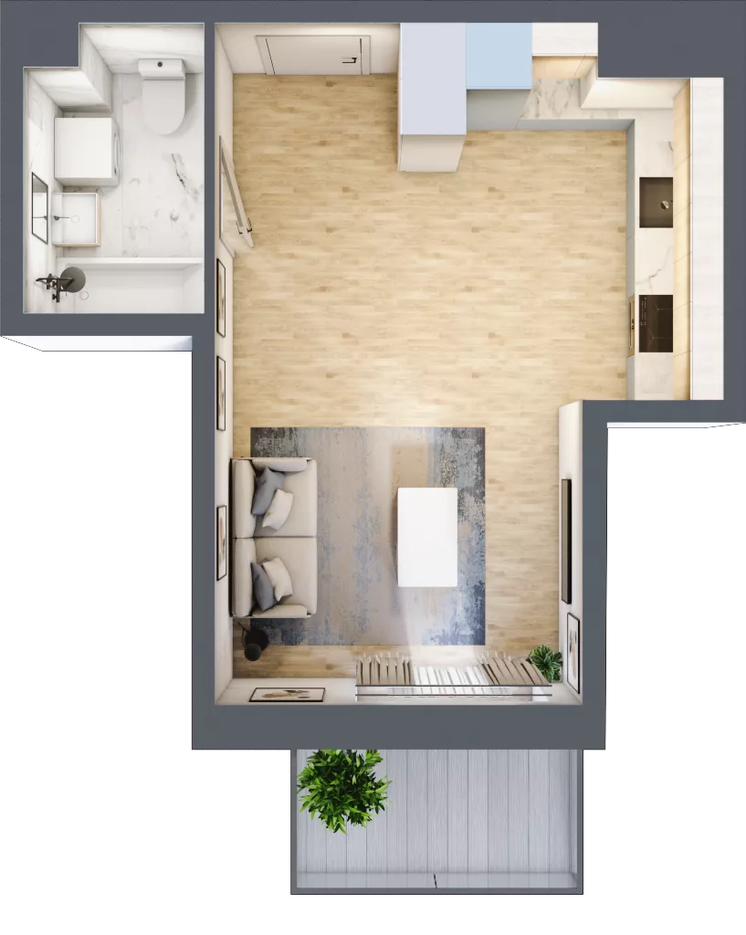 1 pokój, mieszkanie 28,84 m², piętro 2, oferta nr PPO/P/B/2/1, Port Popowice IVa, Wrocław, Pilczyce-Kozanów-Popowice Północne, Popowice, ul. Białowieska