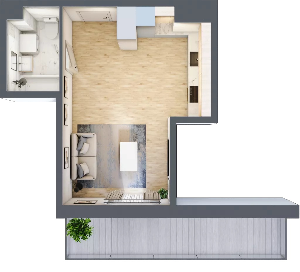 1 pokój, mieszkanie 28,84 m², piętro 8, oferta nr PPO/P/B/8/1, Port Popowice IVa, Wrocław, Pilczyce-Kozanów-Popowice Północne, Popowice, ul. Białowieska