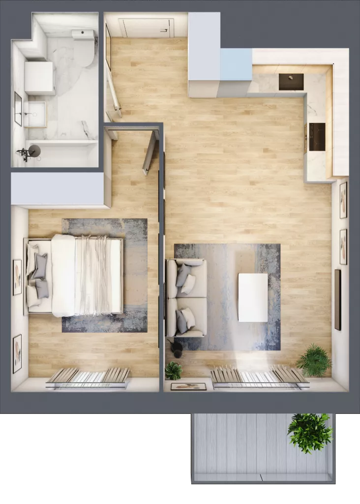 2 pokoje, mieszkanie 42,70 m², piętro 2, oferta nr PPO/P/A/2/2, Port Popowice IVa, Wrocław, Pilczyce-Kozanów-Popowice Północne, Popowice, ul. Białowieska