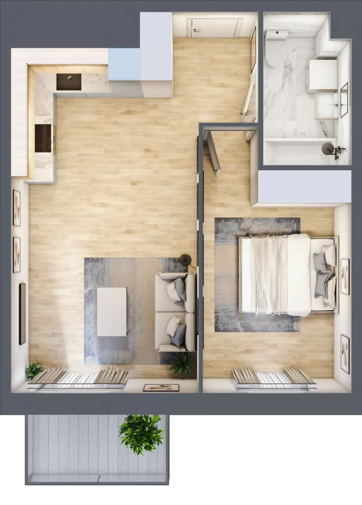 2 pokoje, mieszkanie 42,90 m², piętro 4, oferta nr PPO/P/A/4/1, Port Popowice IVa, Wrocław, Pilczyce-Kozanów-Popowice Północne, Popowice, ul. Białowieska