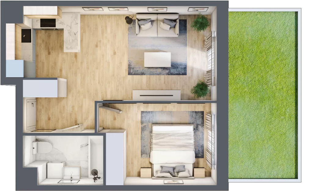 2 pokoje, mieszkanie 42,43 m², parter, oferta nr MLAAB/C/0/3, Metro Life Apartamenty, Warszawa, Bemowo, Chrzanów, ul. Rayskiego