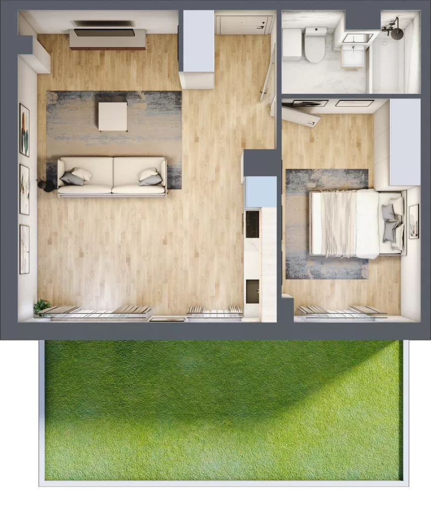 2 pokoje, mieszkanie 48,22 m², parter, oferta nr RM/1B/H/0/2, Rytm Mokotowa 1B, Warszawa, Mokotów, Augustówka, ul. Antoniewska / Piramowicza