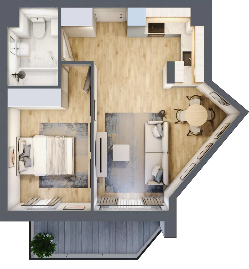 2 pokoje, mieszkanie 43,23 m², piętro 1, oferta nr RM/1B/I/1/3, Rytm Mokotowa 1B, Warszawa, Mokotów, Augustówka, ul. Antoniewska / Piramowicza
