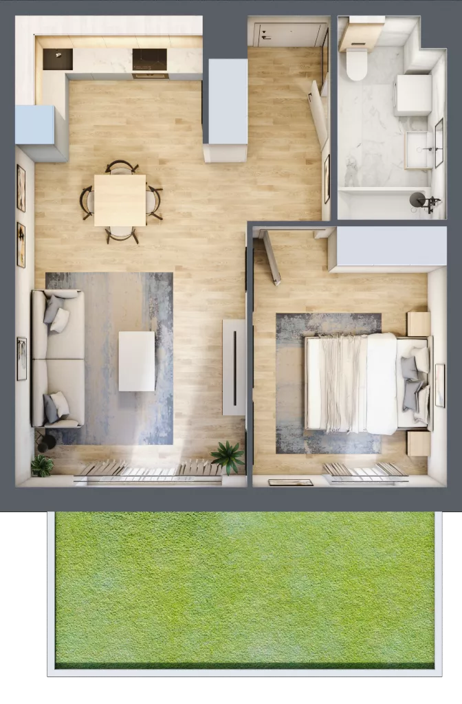 2 pokoje, mieszkanie 47,08 m², parter, oferta nr A.0.11, Linea, Gdańsk, Jasień, Morena, ul. Kiedrowskiego