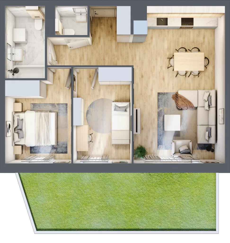 3 pokoje, mieszkanie 61,39 m², parter, oferta nr D.0.2, Nowa Dąbrowa, Gdynia, Dąbrowa, ul. Rdestowa