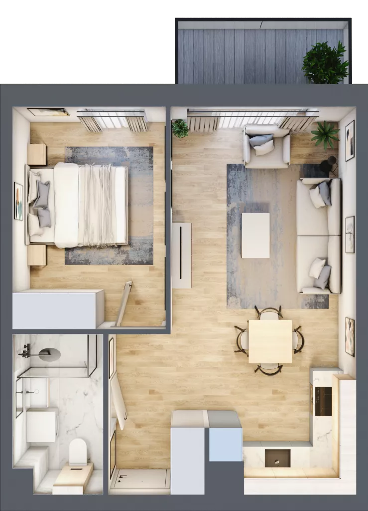 2 pokoje, mieszkanie 42,47 m², piętro 3, oferta nr D.3.9, Nowa Dąbrowa, Gdynia, Dąbrowa, ul. Rdestowa