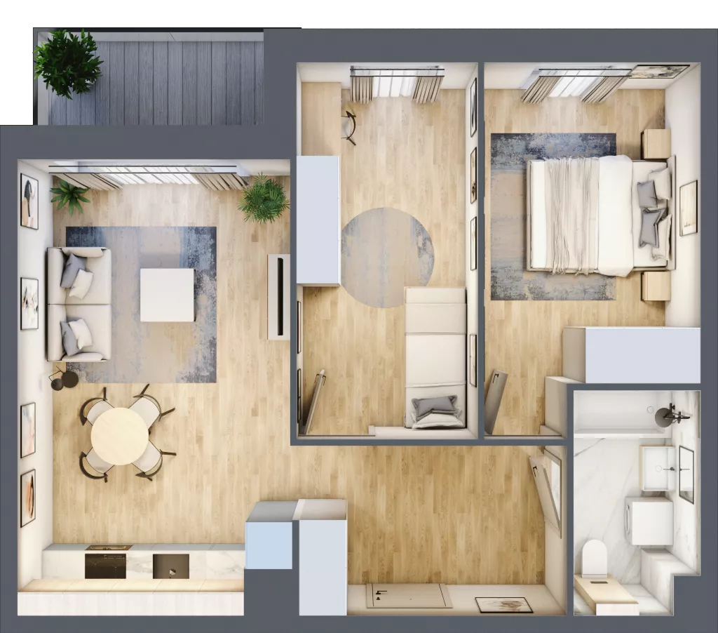 3 pokoje, mieszkanie 55,13 m², piętro 1, oferta nr D.1.6, Nowa Dąbrowa, Gdynia, Dąbrowa, ul. Rdestowa