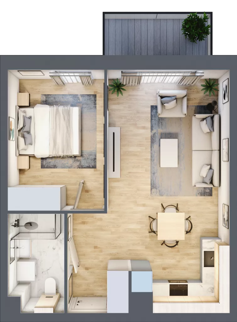 2 pokoje, mieszkanie 43,71 m², piętro 2, oferta nr D.2.8, Nowa Dąbrowa, Gdynia, Dąbrowa, ul. Rdestowa