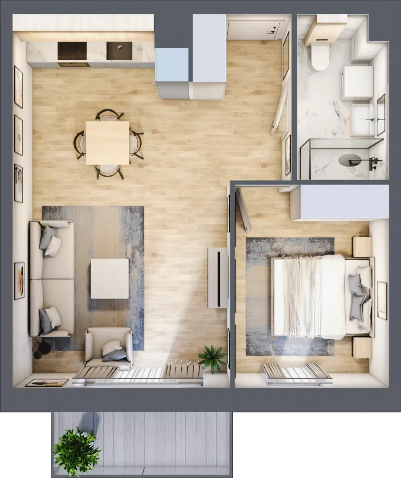 2 pokoje, mieszkanie 44,67 m², piętro 2, oferta nr D.2.1, Nowa Dąbrowa, Gdynia, Dąbrowa, ul. Rdestowa