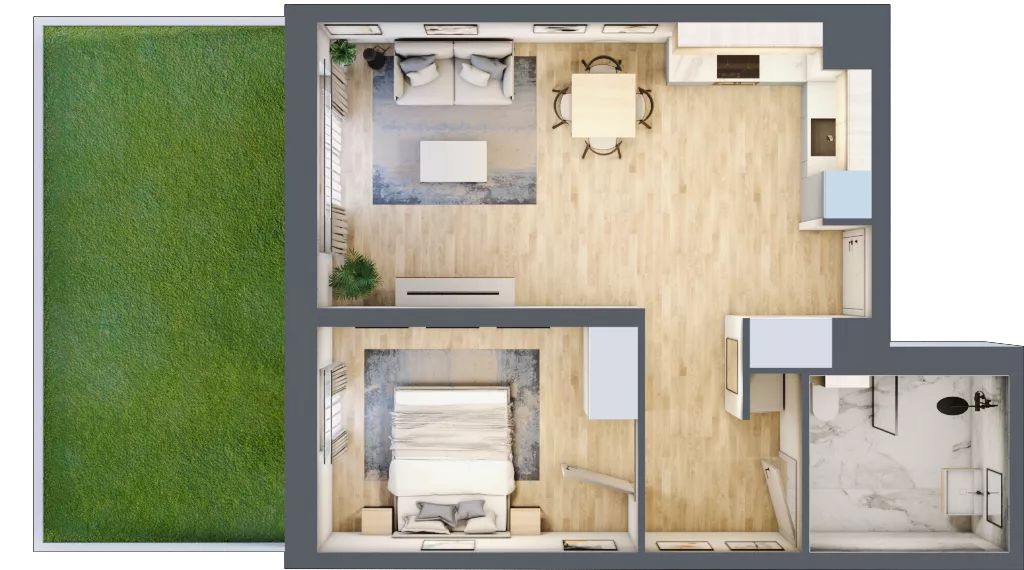 2 pokoje, mieszkanie 47,54 m², parter, oferta nr E.0.1, Nowa Dąbrowa, Gdynia, Dąbrowa, ul. Rdestowa